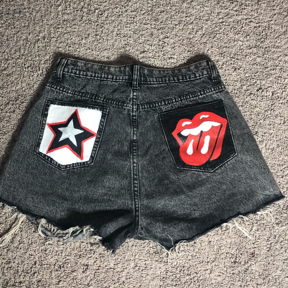 Vintage high waisted UO shorts with Rolling Stones hand-painted design